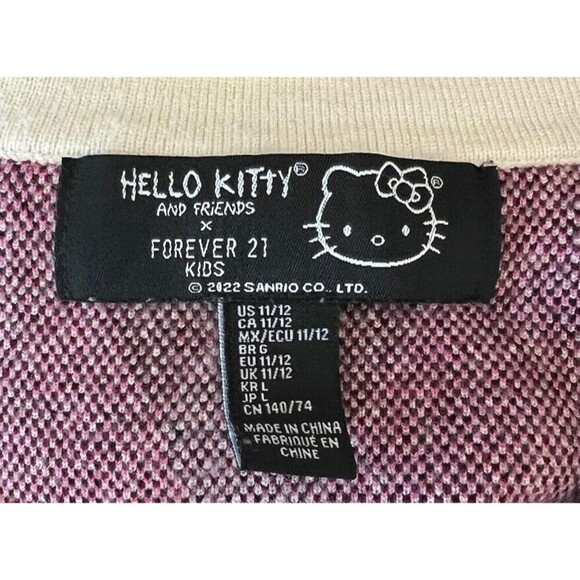 Hello Kitty Argyle Knit Cardigan Sweater Pink Burgundy Preppy Coquette Mall Y2K - Picture 7 of 8